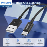 Philips Dual USB-A Port Car Charger with USB-C Cable (DLP2510T)